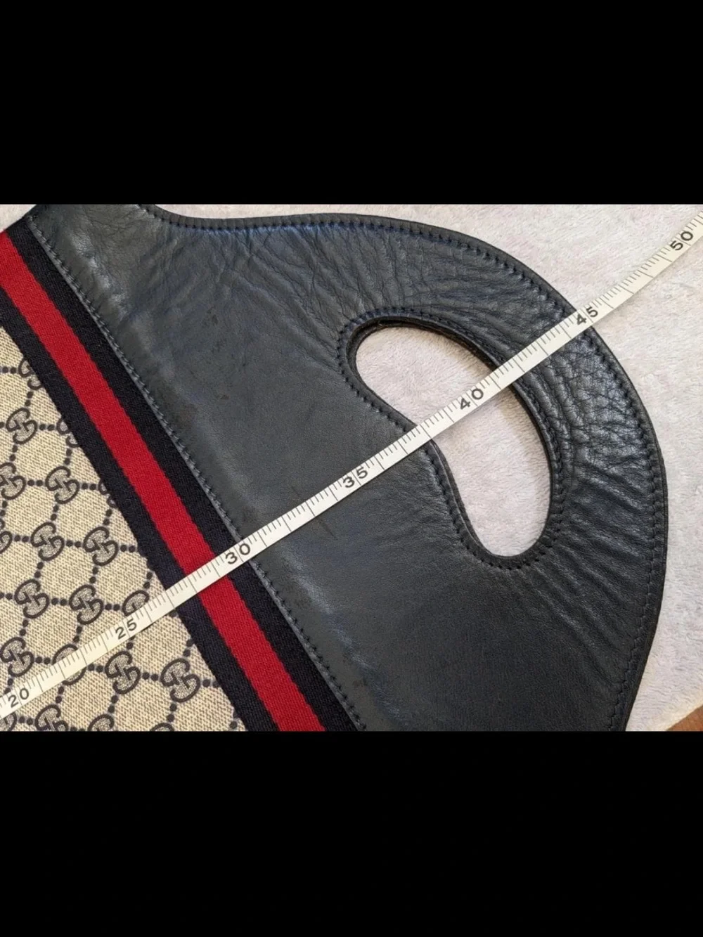 Gucci Beige GG Canvas Tote with Navy Leather and Red Stripe